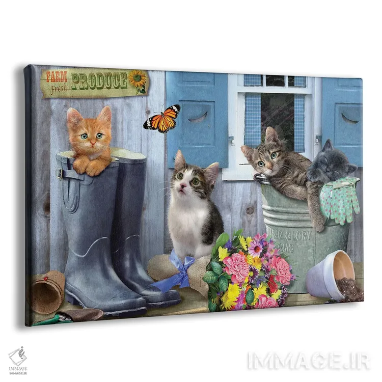 تابلو دکوراتیو گربه های باغچه اثر جوردانو استودیو - نمای پرسپکتیو محصول
