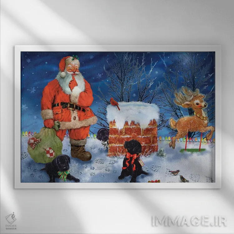 تابلو دکوراتیو دوستان پشت بام سانتا اثر جوردانو استودیو - نمای قابدار سفید