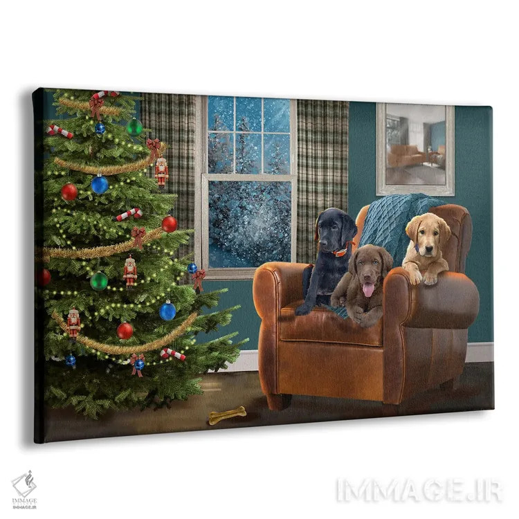 تابلو دکوراتیو کریسمس سه لابرادور اثر جوردانو استودیو - نمای پرسپکتیو محصول