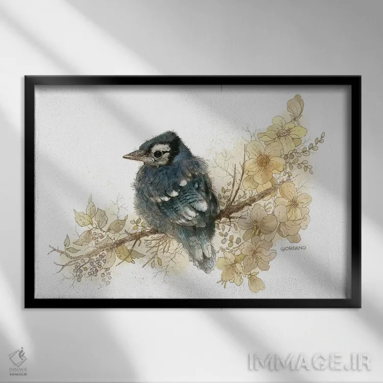 تابلو دکوراتیو طرح نیلی کبود اثر جوردانو استودیو - نمای قابدار مشکی