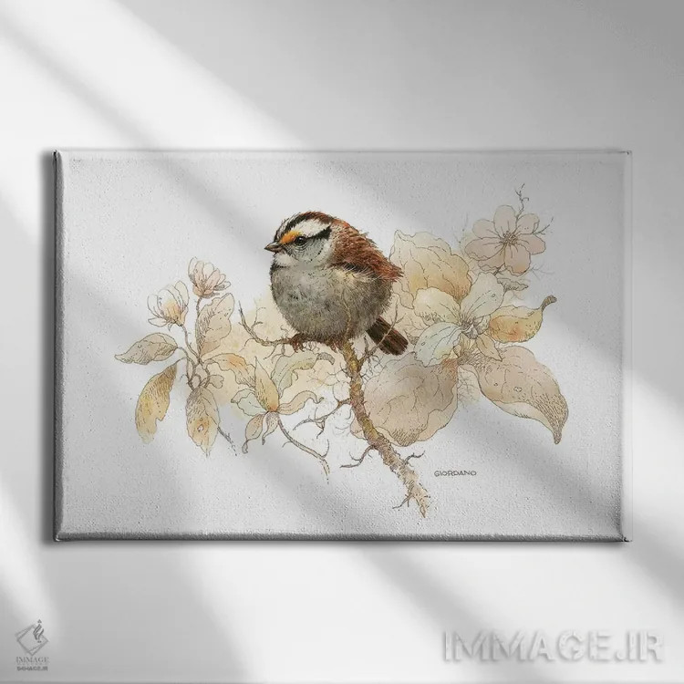 تابلو دکوراتیو طرح گنجشک اثر جوردانو استودیو - نمای روبهرو روی دیوار