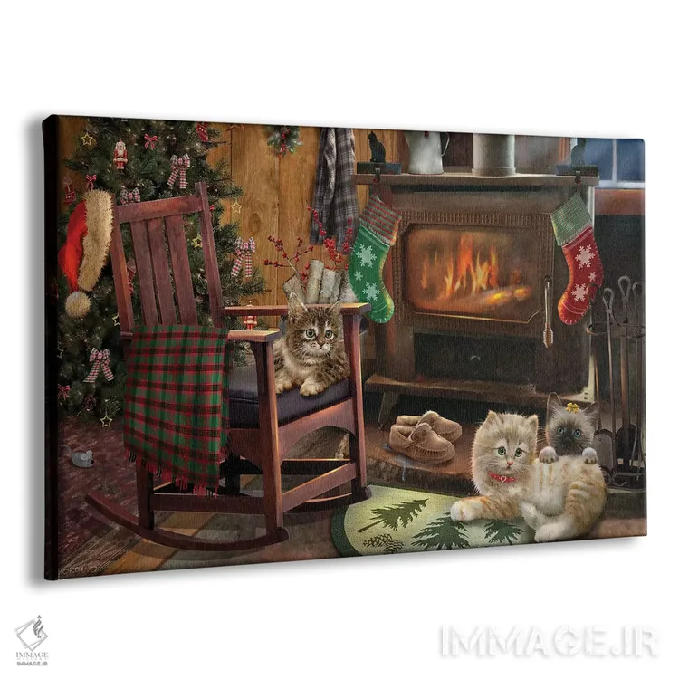 تابلو دکوراتیو گربه های کنار شومینه اثر جوردانو استودیو - نمای پرسپکتیو محصول