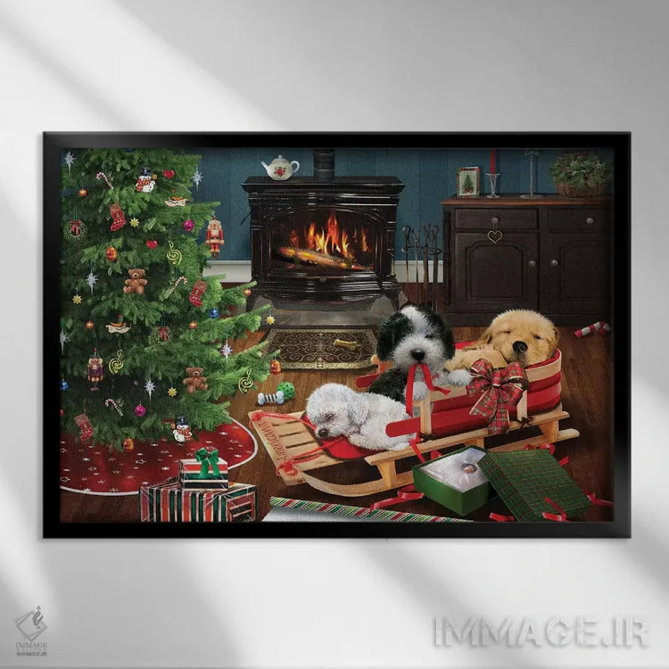 تابلو دکوراتیو سه قلوی خواب آلود اثر جوردانو استودیو - نمای قابدار مشکی