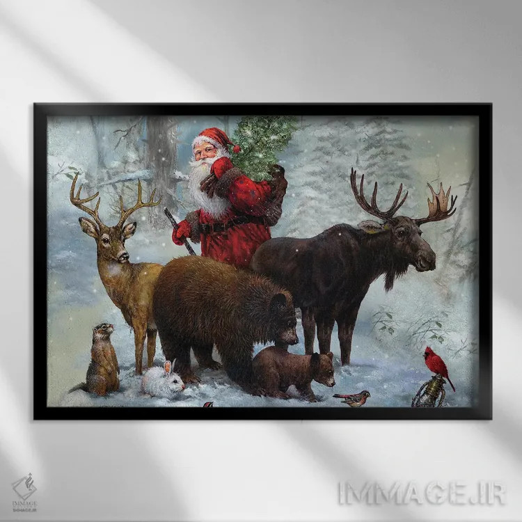 تابلو دکوراتیو بهترین دوستان سانتا اثر جوردانو استودیو - نمای قابدار مشکی