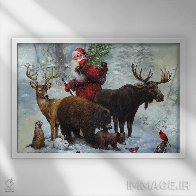 تابلو دکوراتیو بهترین دوستان سانتا اثر جوردانو استودیو - نمای قابدار سفید