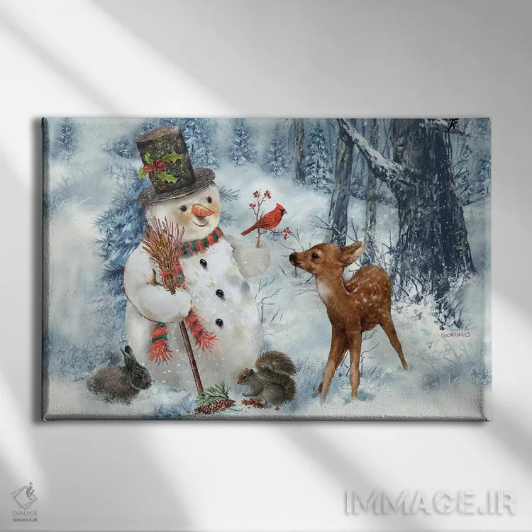 تابلو دکوراتیو آدم برفی جنگلی اثر جوردانو استودیو - نمای روبهرو روی دیوار