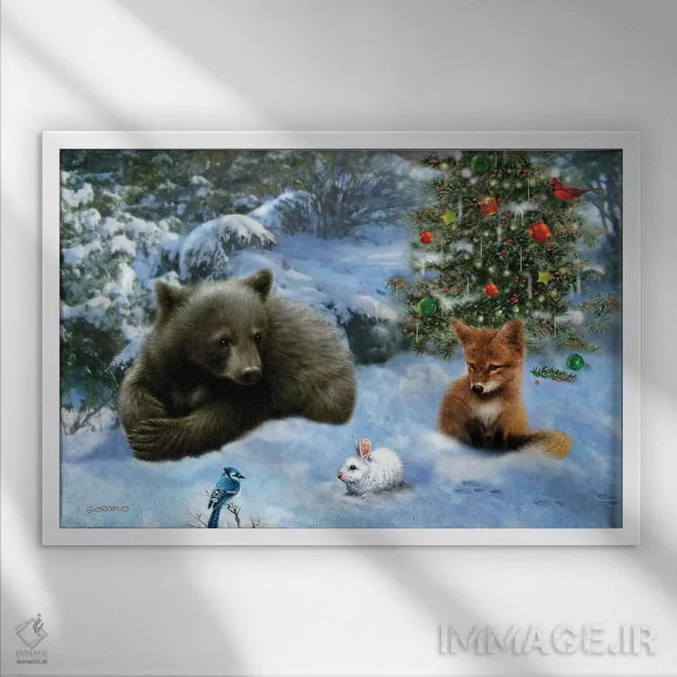 تابلو دکوراتیو همبازی های جنگلی اثر جوردانو استودیو - نمای قابدار سفید