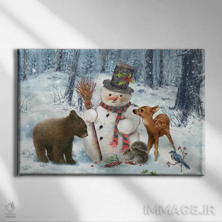 تابلو دکوراتیو آدم برفی جنگلی اثر جوردانو استودیو - نمای روبهرو روی دیوار