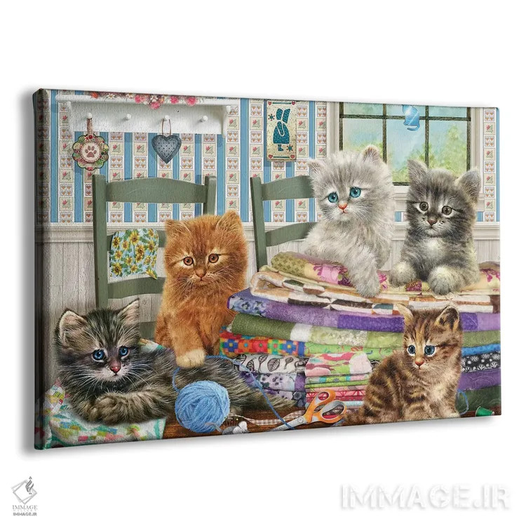 تابلو دکوراتیو گربه های لحاف دوز اثر جوردانو استودیو - نمای پرسپکتیو محصول