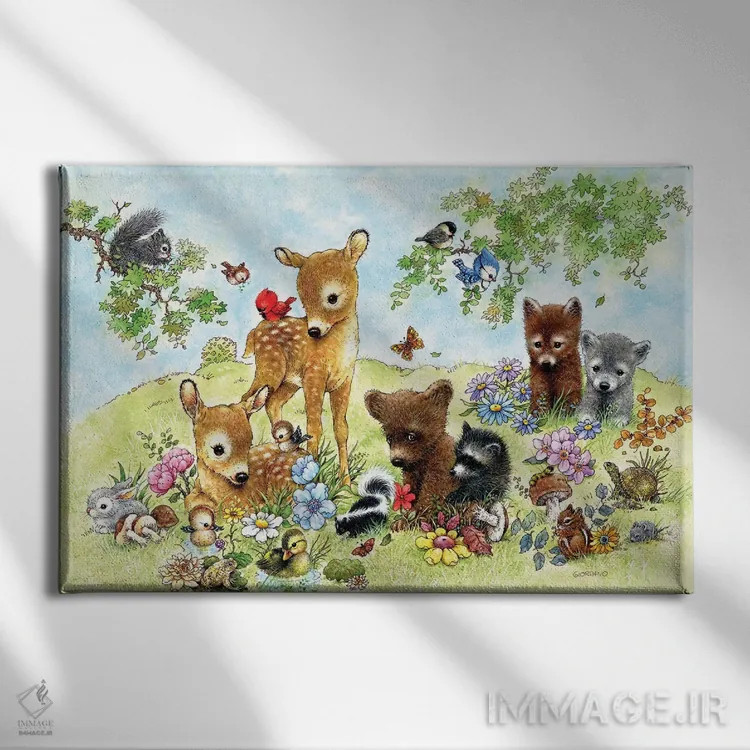 تابلو دکوراتیو مزرعه جانوران کوچک اثر جوردانو استودیو - نمای روبهرو روی دیوار