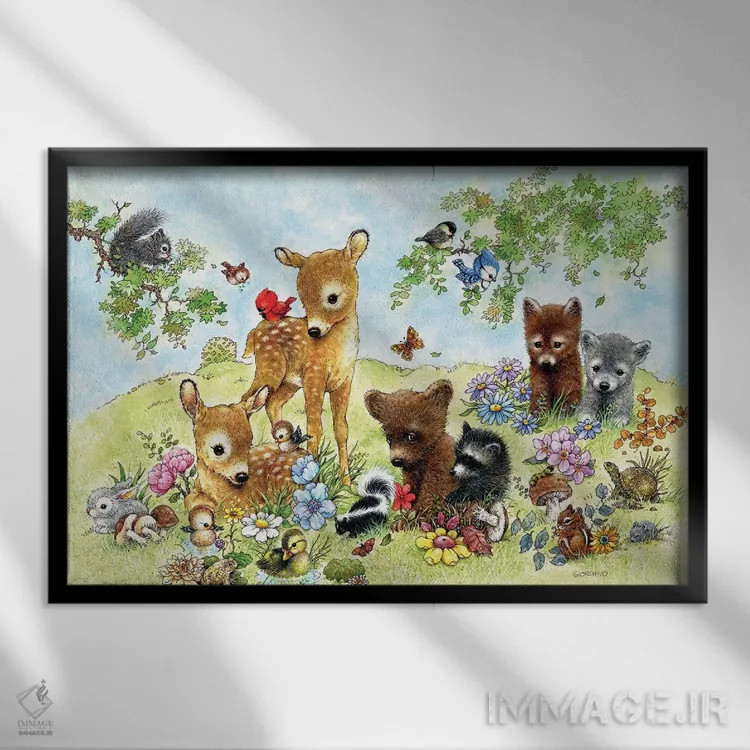 تابلو دکوراتیو مزرعه جانوران کوچک اثر جوردانو استودیو - نمای قابدار مشکی