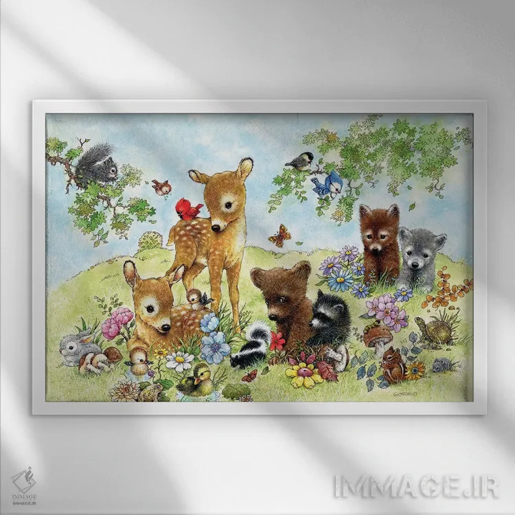 تابلو دکوراتیو مزرعه جانوران کوچک اثر جوردانو استودیو - نمای قابدار سفید