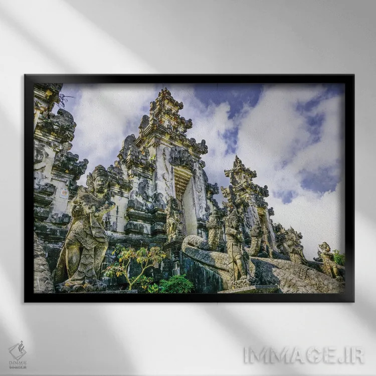 تابلو دکوراتیو زمین های باشکوه دروازه بهشت با هفت معبد مشرف به بلندترین کو… اثر گرگ جانستون - نمای قابدار مشکی