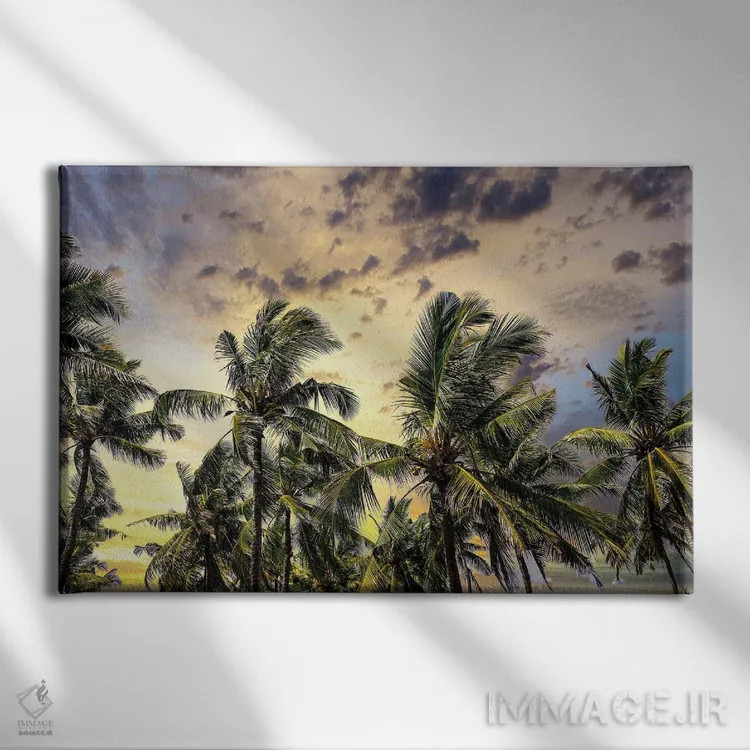 تابلو دکوراتیو نخل ها در امتداد جاده ساحلی رو به کوهستان، بالی، اندونزی اثر گرگ جانستون - نمای روبهرو روی دیوار