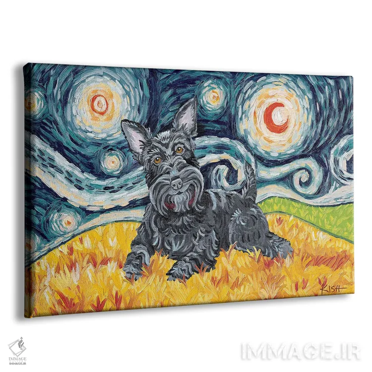تابلو دکوراتیو تریر اسکاتلندی در شب پرستاره اثر گرچن کیش سرانو - نمای پرسپکتیو محصول