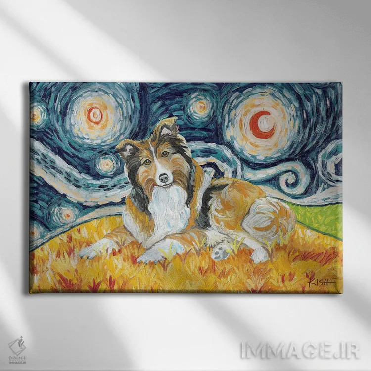 تابلو دکوراتیو شلتی در شب پرستاره اثر گرچن کیش سرانو - نمای روبهرو روی دیوار