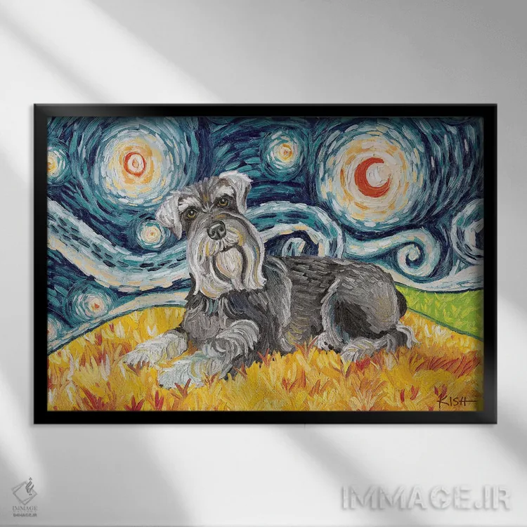 تابلو دکوراتیو اشناوزر در شب پرستاره اثر گرچن کیش سرانو - نمای قابدار مشکی