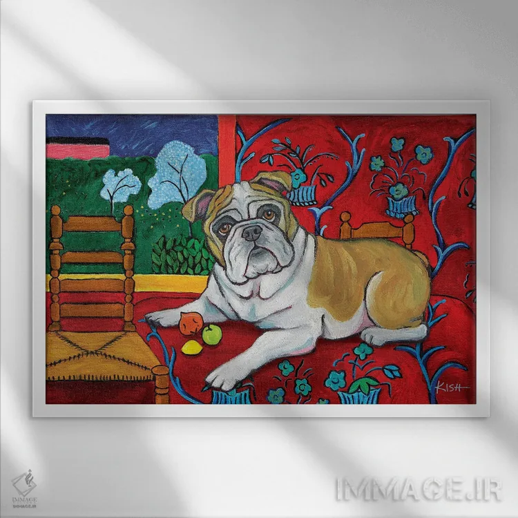 تابلو دکوراتیو بولداگ موتیسه اثر گرچن کیش سرانو - نمای قابدار سفید