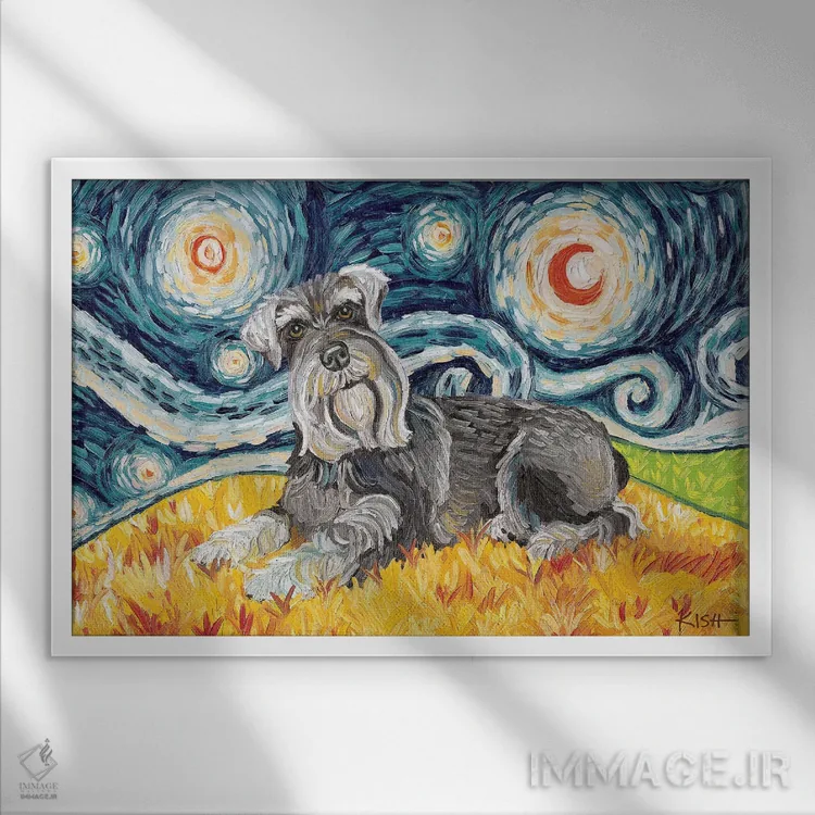 تابلو دکوراتیو اشناوزر در شب پرستاره اثر گرچن کیش سرانو - نمای قابدار سفید