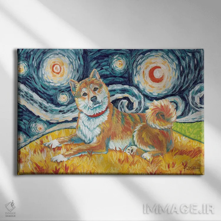 تابلو دکوراتیو شیبا اینو در شب پرستاره قرمز اثر گرچن کیش سرانو - نمای روبهرو روی دیوار