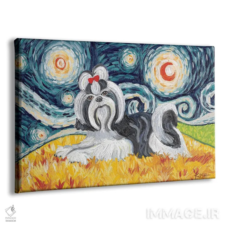 تابلو دکوراتیو شیه تسو در شب پرستاره سیاه و سفید اثر گرچن کیش سرانو - نمای پرسپکتیو محصول