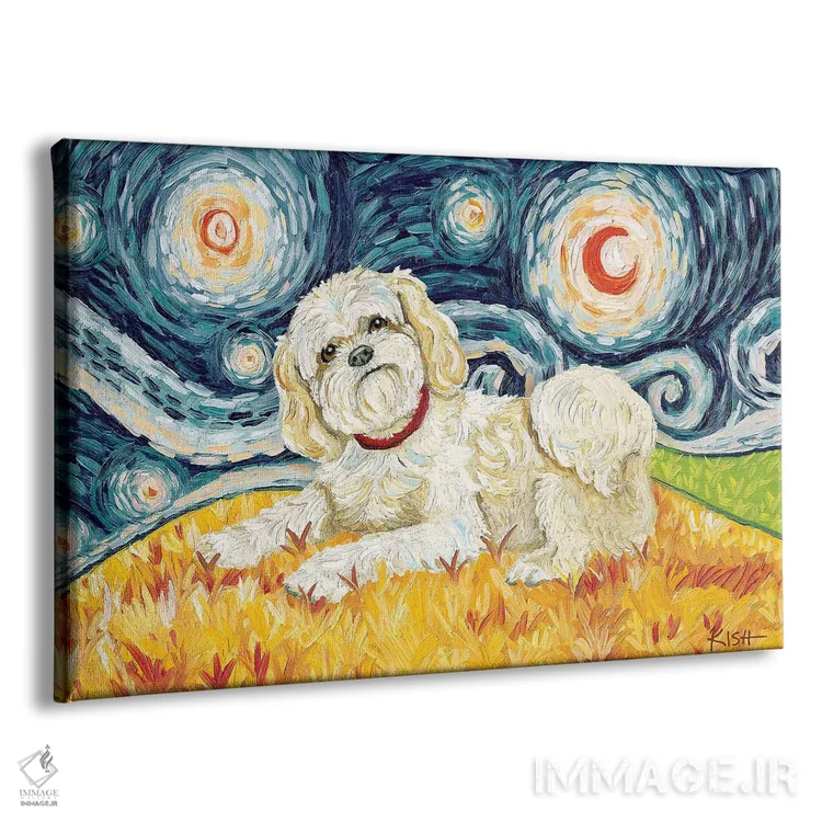 تابلو دکوراتیو شیه تسو در شب پرستاره کرم رنگ اثر گرچن کیش سرانو - نمای پرسپکتیو محصول