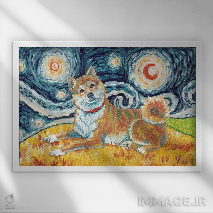 تابلو دکوراتیو شیبا اینو در شب پرستاره قرمز اثر گرچن کیش سرانو - نمای قابدار سفید