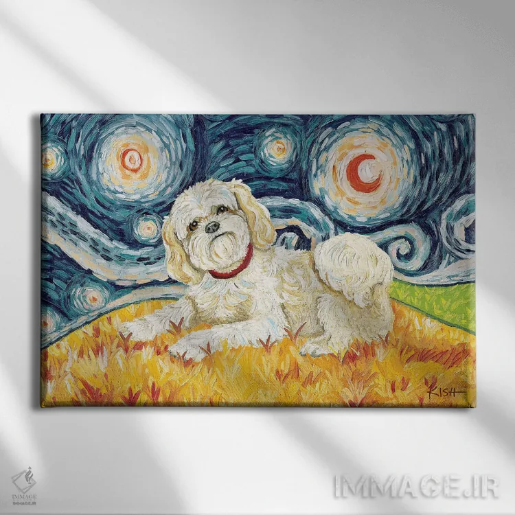 تابلو دکوراتیو شیه تسو در شب پرستاره کرم رنگ اثر گرچن کیش سرانو - نمای روبهرو روی دیوار