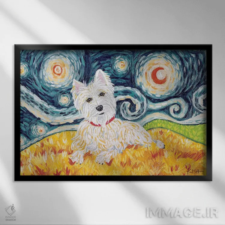 تابلو دکوراتیو وستی در شب پرستاره اثر گرچن کیش سرانو - نمای قابدار مشکی