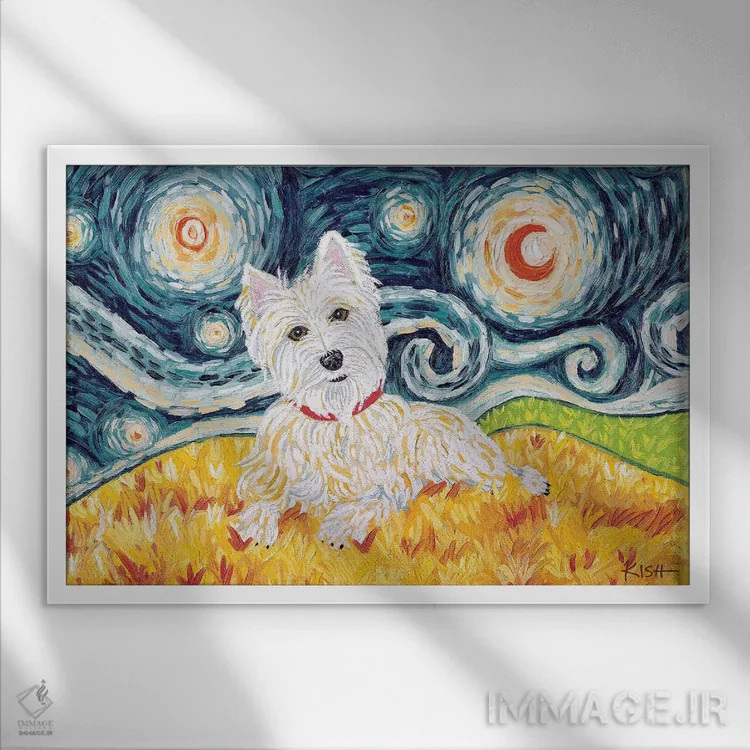 تابلو دکوراتیو وستی در شب پرستاره اثر گرچن کیش سرانو - نمای قابدار سفید