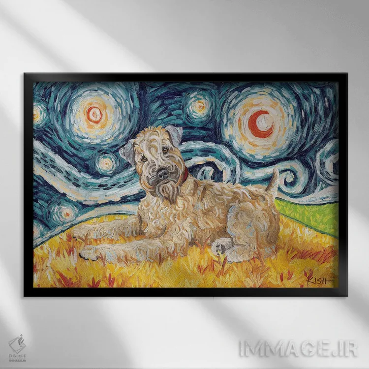 تابلو دکوراتیو تریر گندمی در شب پرستاره اثر گرچن کیش سرانو - نمای قابدار مشکی