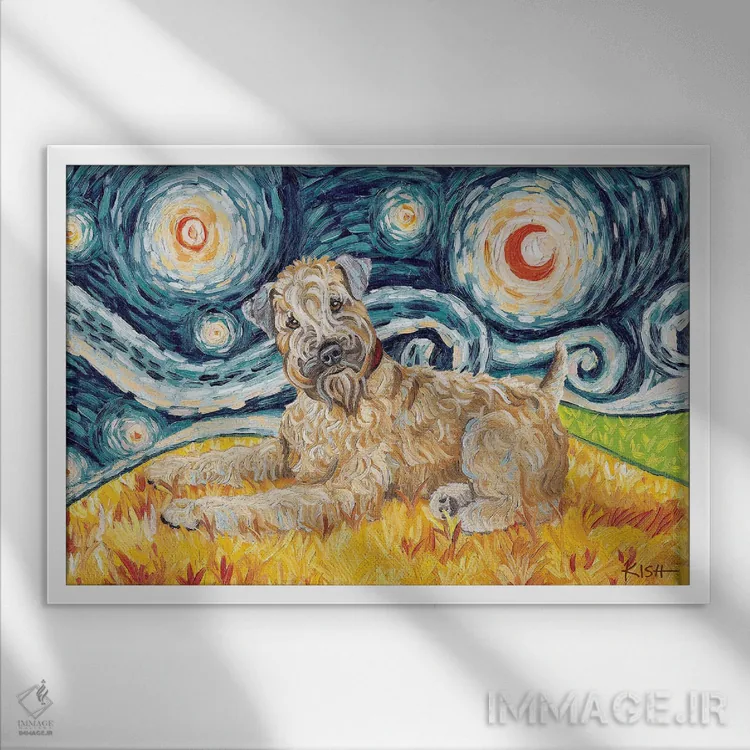 تابلو دکوراتیو تریر گندمی در شب پرستاره اثر گرچن کیش سرانو - نمای قابدار سفید