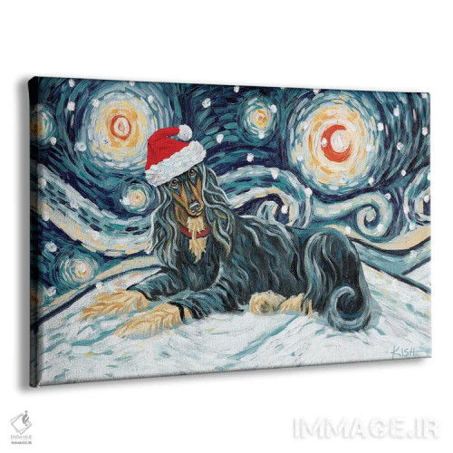 تابلو دکوراتیو سگ شکاری افغانی در شب برفی، مشکی و حنایی اثر گرچن کیش سرانو - نمای پرسپکتیو محصول