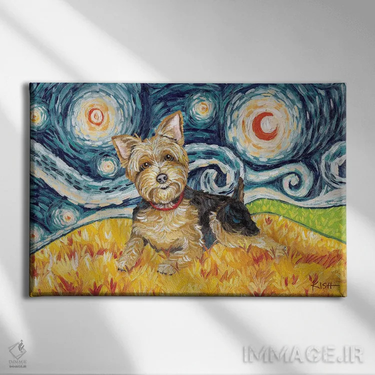 تابلو دکوراتیو یورکی در شب پرستاره اثر گرچن کیش سرانو - نمای روبهرو روی دیوار