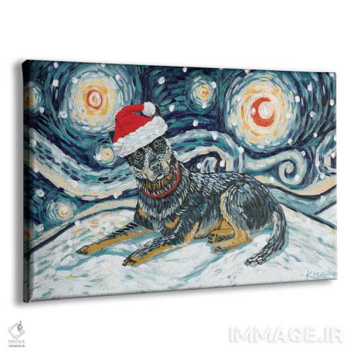 تابلو دکوراتیو سگ گله استرالیایی در یک شب برفی اثر گرچن کیش سرانو - نمای پرسپکتیو محصول