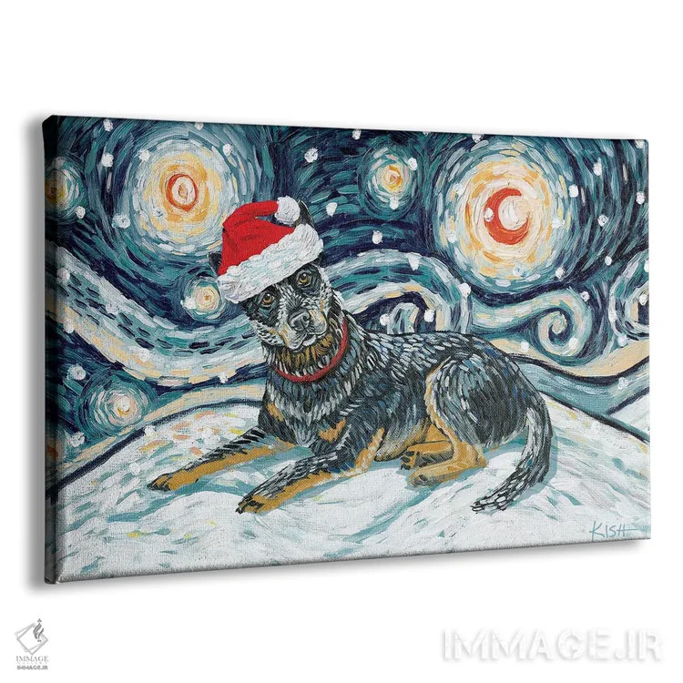 تابلو دکوراتیو سگ گله استرالیایی در یک شب برفی اثر گرچن کیش سرانو - نمای پرسپکتیو محصول