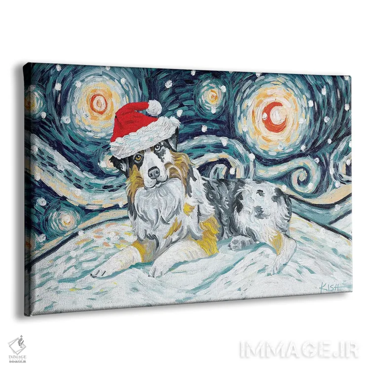 تابلو دکوراتیو سگ شپرد استرالیایی در یک شب برفی اثر گرچن کیش سرانو - نمای پرسپکتیو محصول