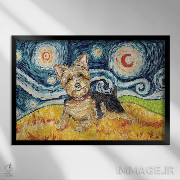 تابلو دکوراتیو یورکی در شب پرستاره اثر گرچن کیش سرانو - نمای قابدار مشکی
