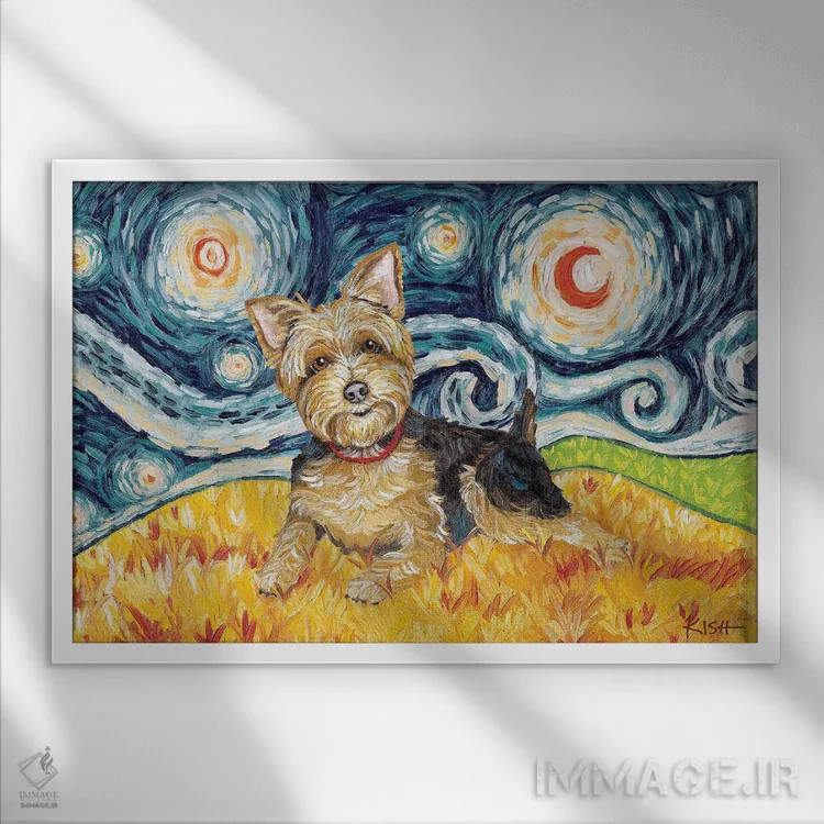 تابلو دکوراتیو یورکی در شب پرستاره اثر گرچن کیش سرانو - نمای قابدار سفید