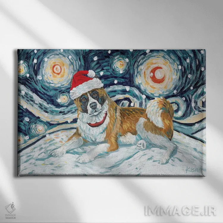 تابلو دکوراتیو آکیتا در یک شب برفی اثر گرچن کیش سرانو - نمای روبهرو روی دیوار