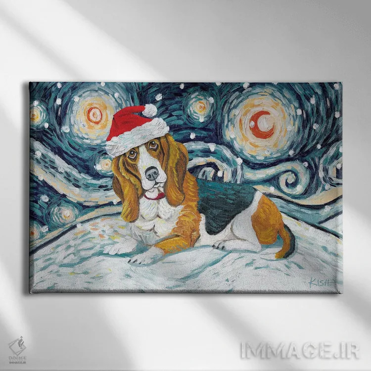 تابلو دکوراتیو بست هاوند در یک شب برفی اثر گرچن کیش سرانو - نمای روبهرو روی دیوار
