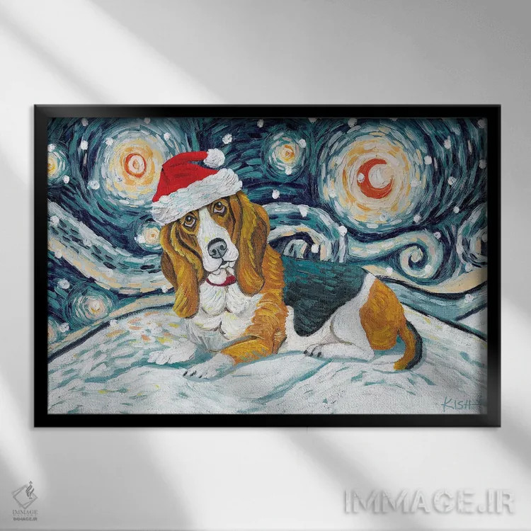 تابلو دکوراتیو بست هاوند در یک شب برفی اثر گرچن کیش سرانو - نمای قابدار مشکی