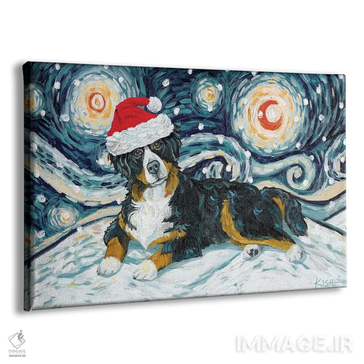 تابلو دکوراتیو سگ کوهستان برن در یک شب برفی اثر گرچن کیش سرانو - نمای پرسپکتیو محصول