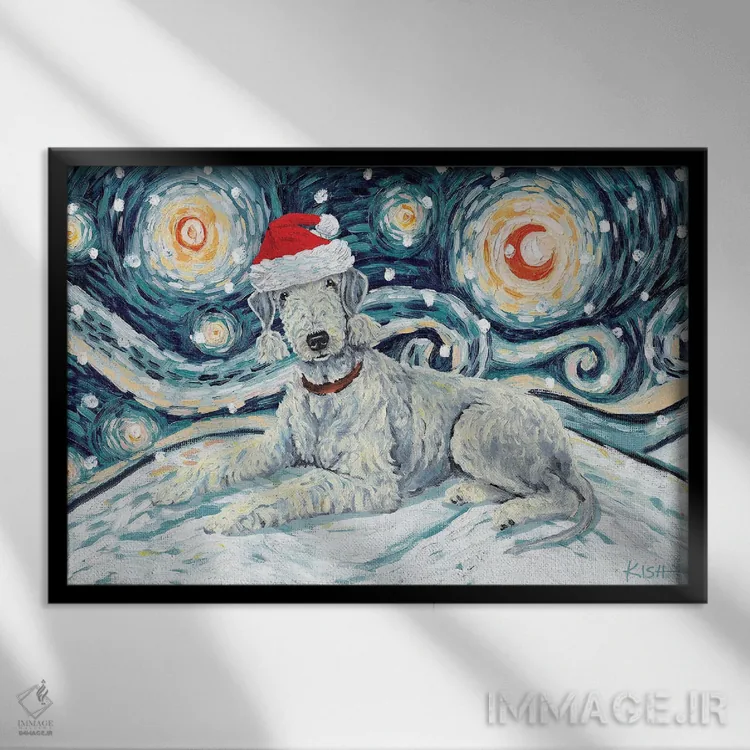تابلو دکوراتیو تریر بدلینگتون در یک شب برفی اثر گرچن کیش سرانو - نمای قابدار مشکی