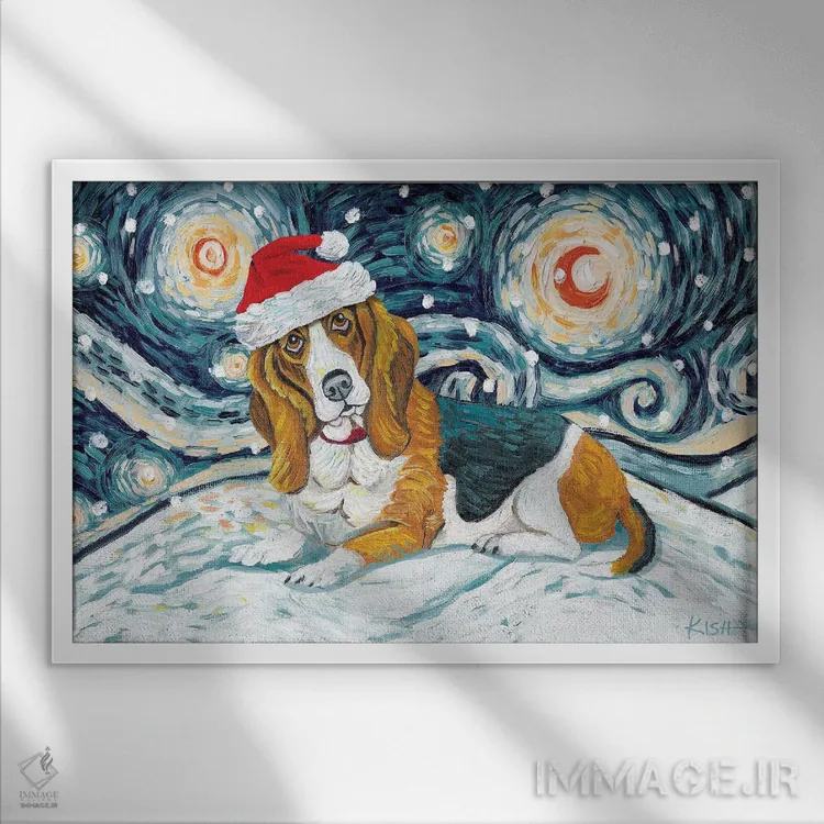 تابلو دکوراتیو بست هاوند در یک شب برفی اثر گرچن کیش سرانو - نمای قابدار سفید