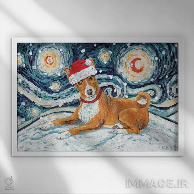 تابلو دکوراتیو باسنجی در یک شب برفی اثر گرچن کیش سرانو - نمای قابدار سفید