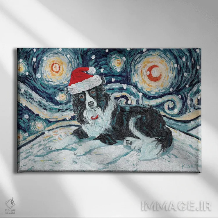 تابلو دکوراتیو بردر کولی در یک شب برفی اثر گرچن کیش سرانو - نمای روبهرو روی دیوار