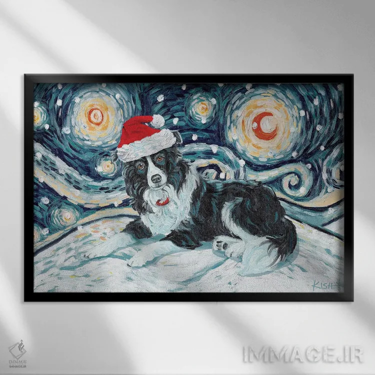 تابلو دکوراتیو بردر کولی در یک شب برفی اثر گرچن کیش سرانو - نمای قابدار مشکی