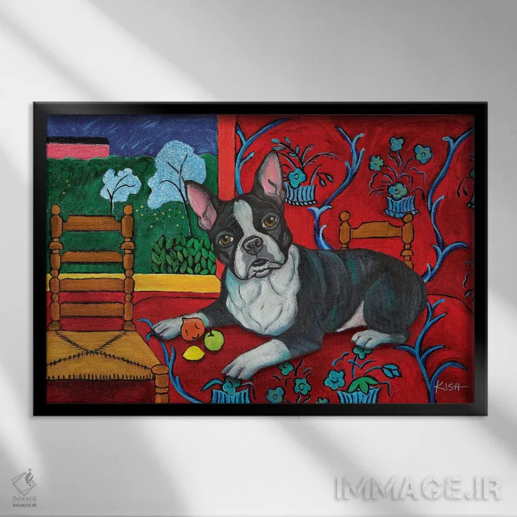 تابلو دکوراتیو بوستون تریر موتیس اثر گرچن کیش سرانو - نمای قابدار مشکی