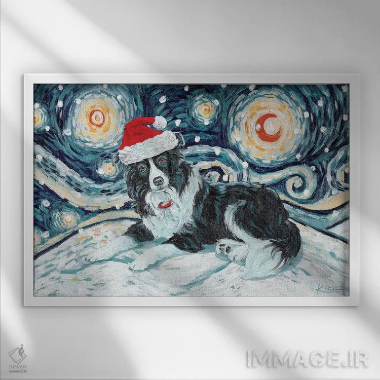 تابلو دکوراتیو بردر کولی در یک شب برفی اثر گرچن کیش سرانو - نمای قابدار سفید